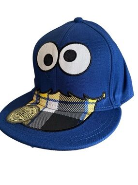 Sesame Street Cookie Monster Character Adult Fitted Cap Blue Cartoon - READ